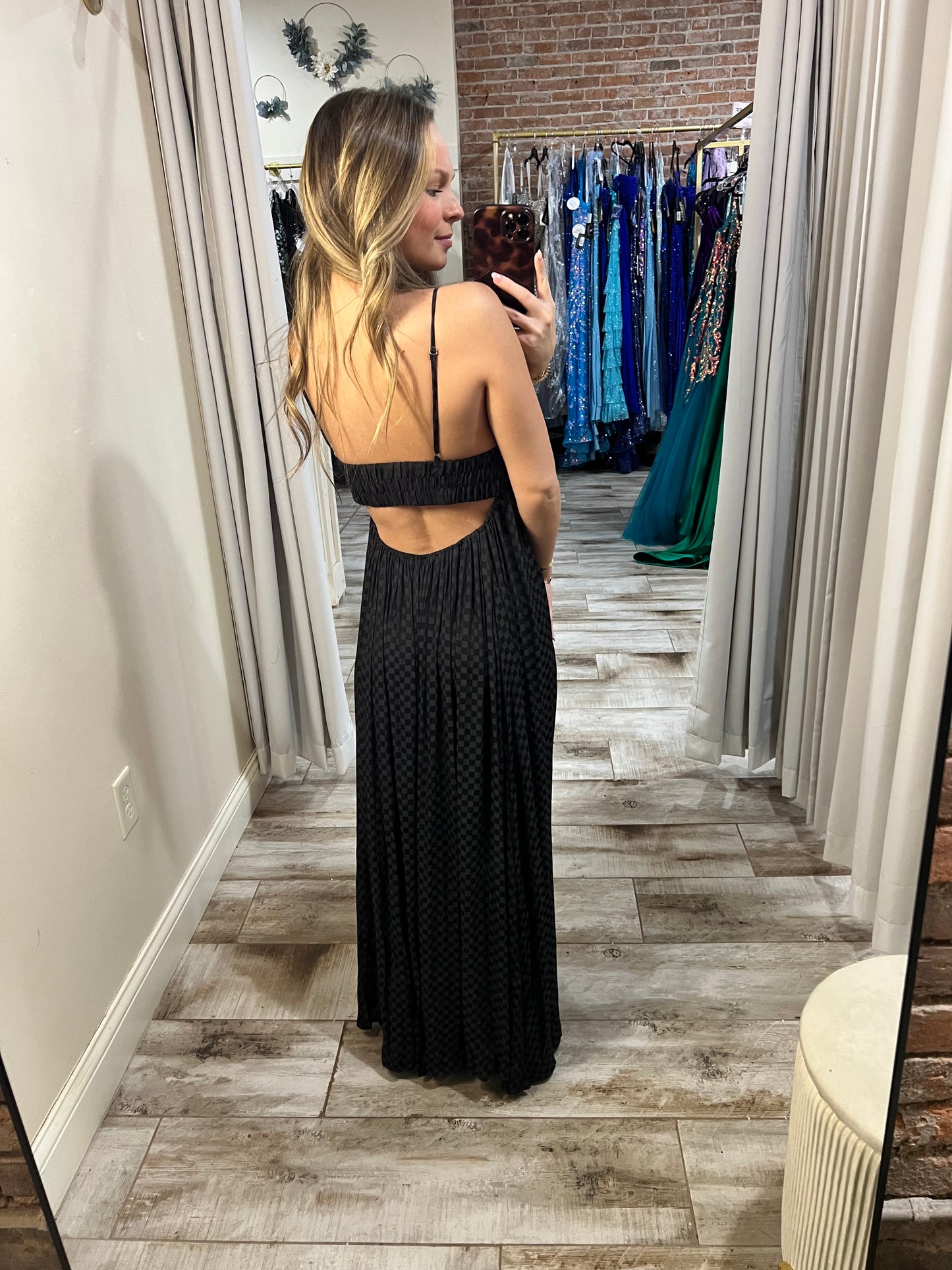 Checker Print Maxi Dress